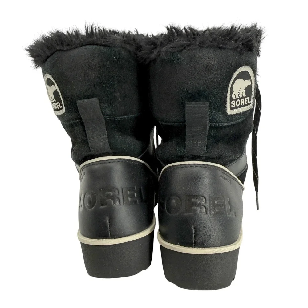 Sorel Tivolli Waterproof Snow Boots Women 6  Black Suede Faux Fur Warm Winter